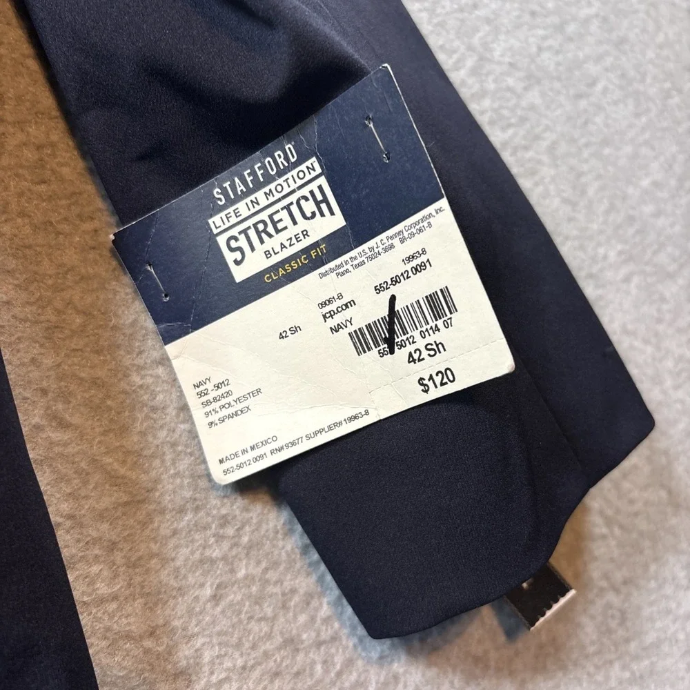 Stafford Stretch Blazer Navy Blue 42 Sh Men's Single Vent 2 Button Classic Fit